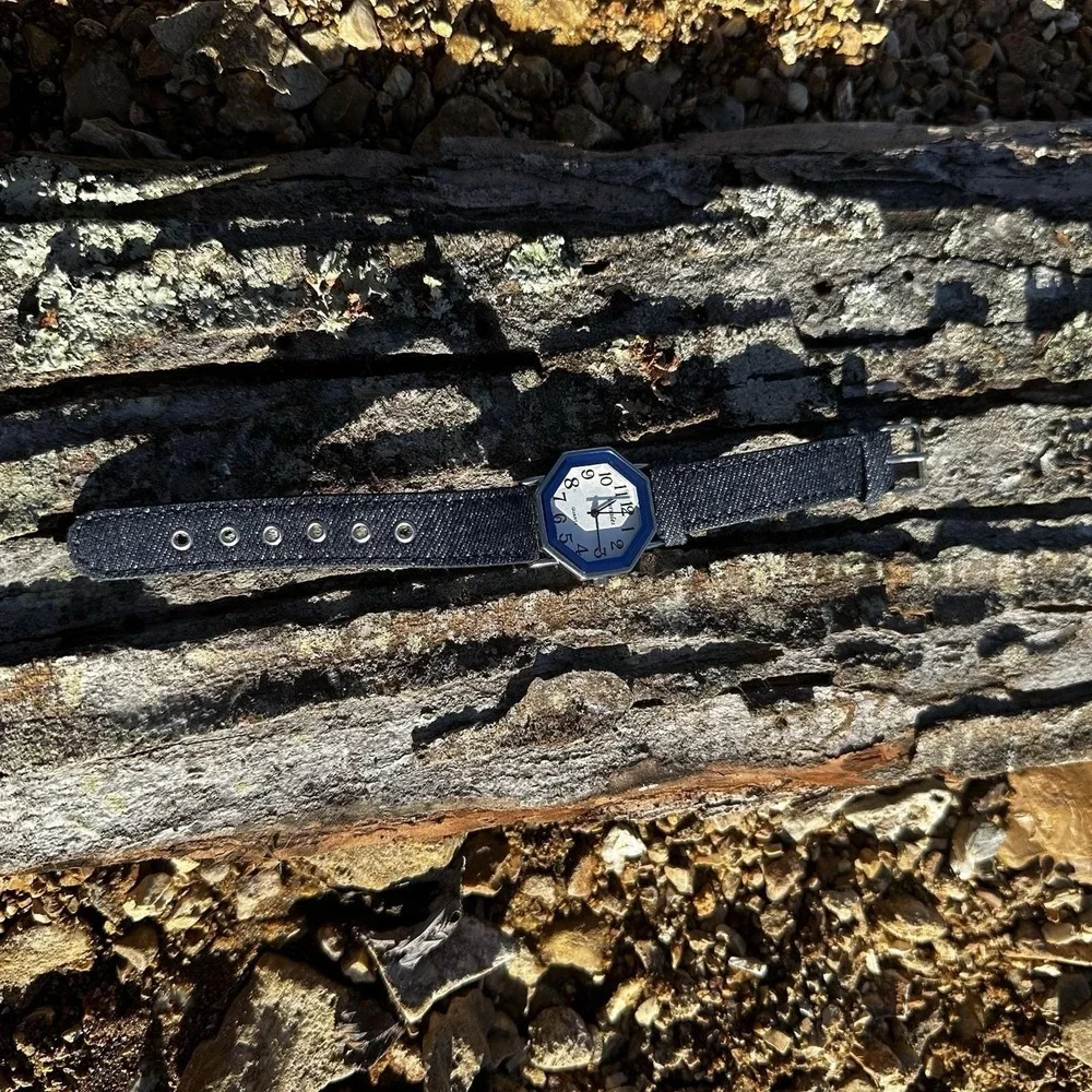 Varsales Octagon Quartz Watch Womens OS Blue Denim‎ Strap Silver D1480-5 Good